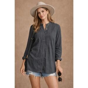 CP Shades Cotton Silk Button Front Tunic Shirt Gray Size Small